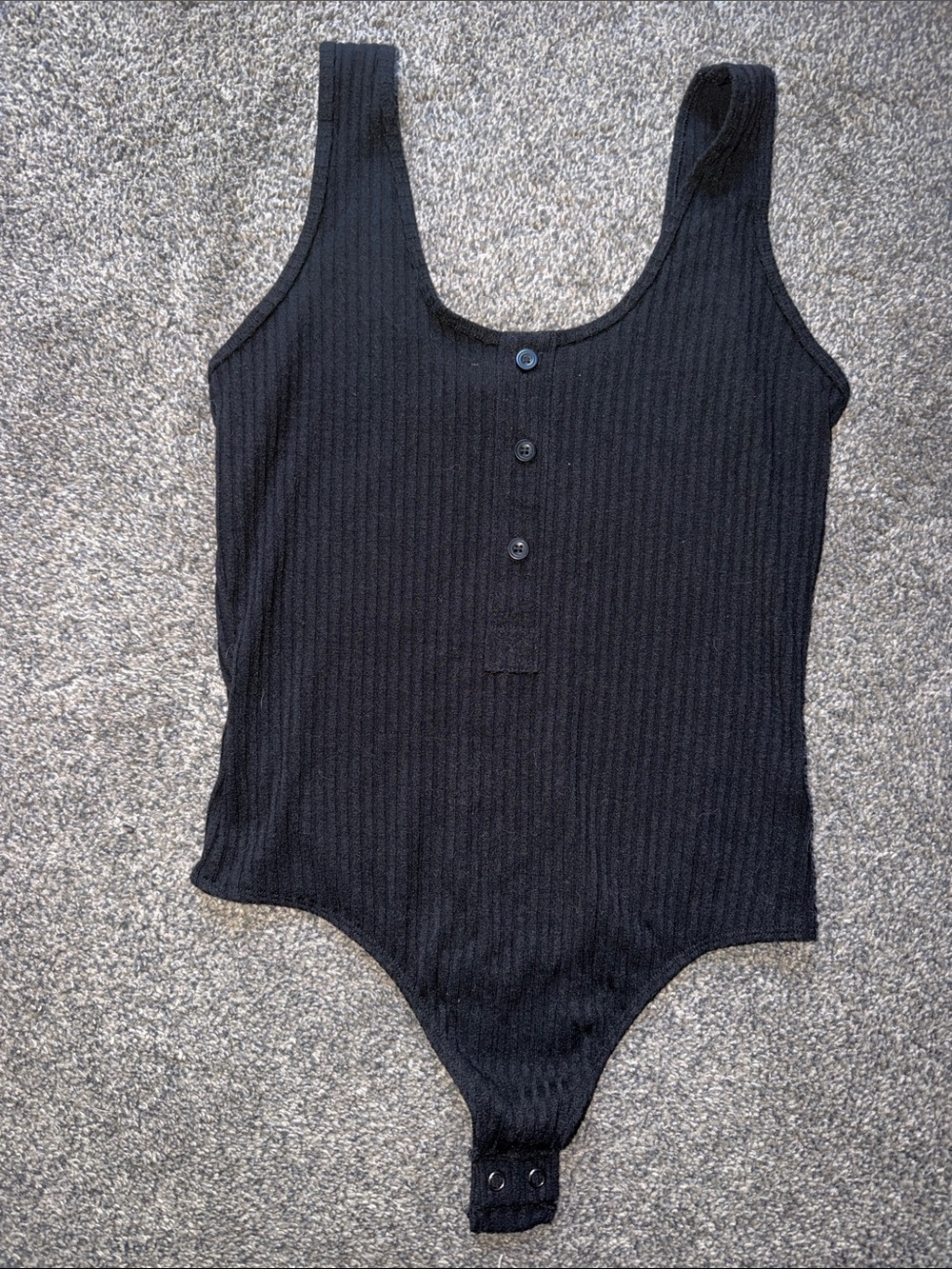 Express woman’s  Black Ribbed Button-Front One-Piece Bodysuit